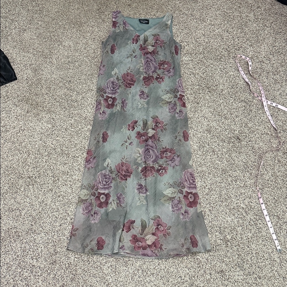 Floral Sleeveless Maxi Dress - Dusty Sage with Rose Print